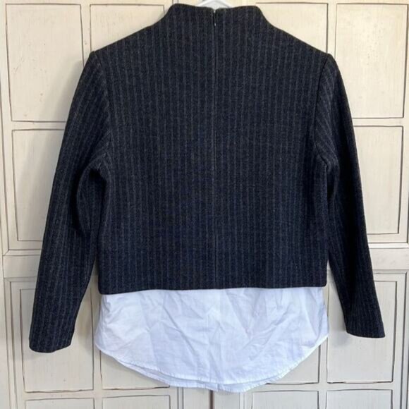 Theory size small navy pin stripe wool blend sweater top blouse - Picture 3 of 4